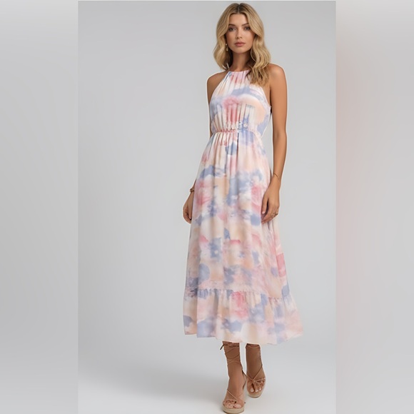 Boho Ruffle Hem Halter Dress - Picture 1 of 5